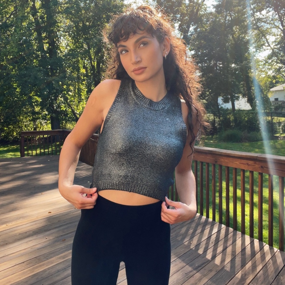Silver crop top, size Large